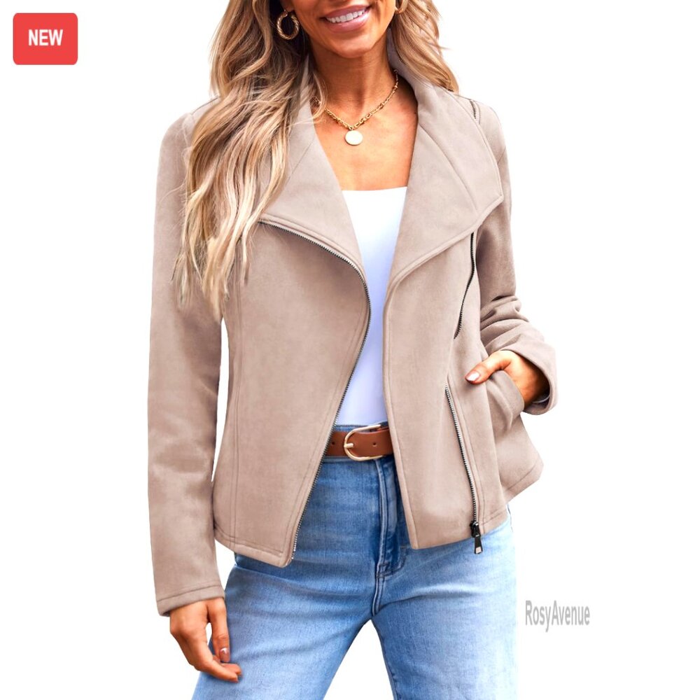 Cropped Faux Suede Leather Jacket, Open Front Cardigan Style Coat